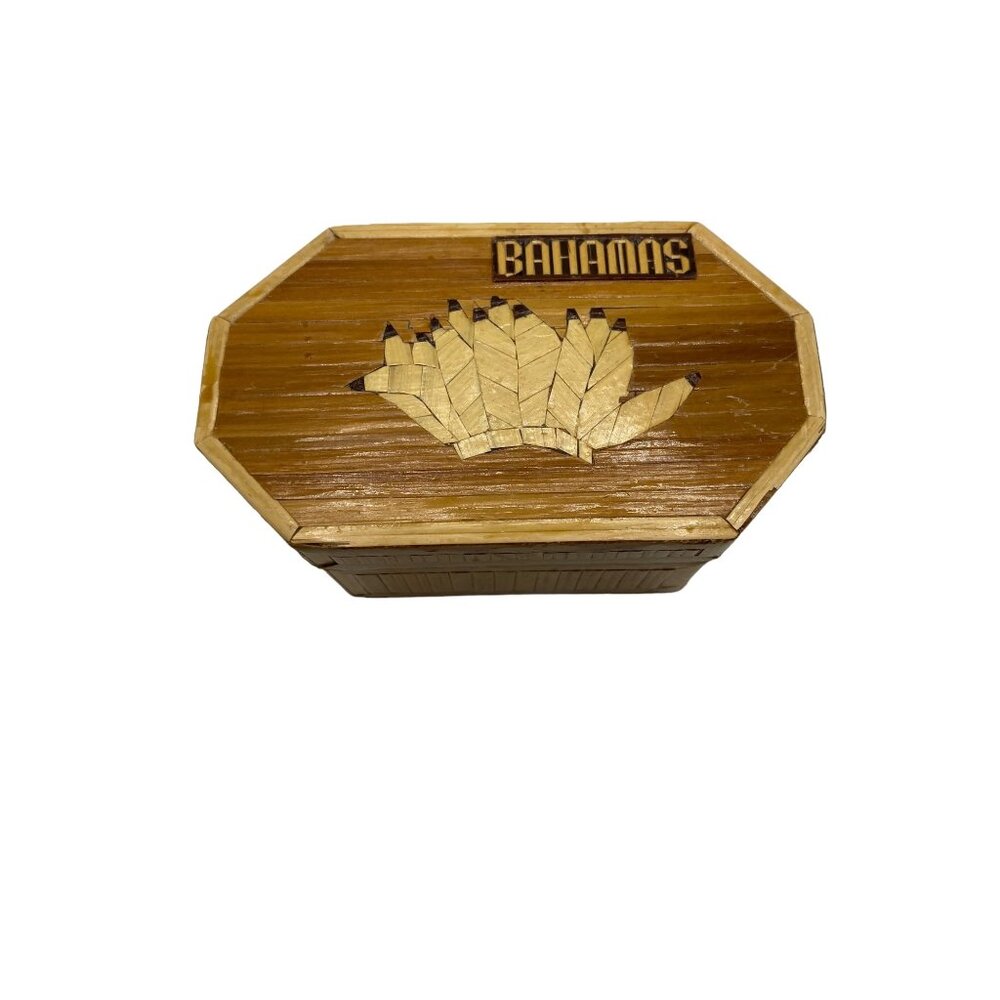Handmade Octagonal Bahamas Wooden Trinket Jewelry Box /with lid. Lined Souvenir